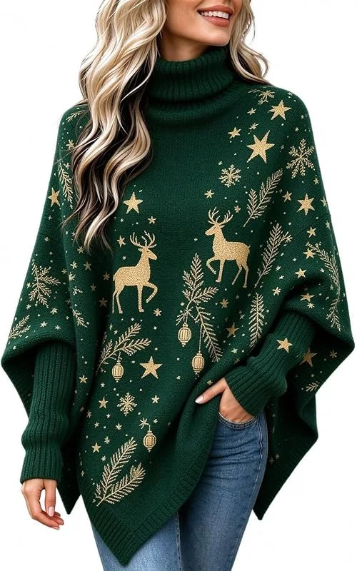 Marke: Generic Weihnachts Poncho Damen mit Rollkragen, Weihnachtspullover Strickpullover — Weihnachtsmode