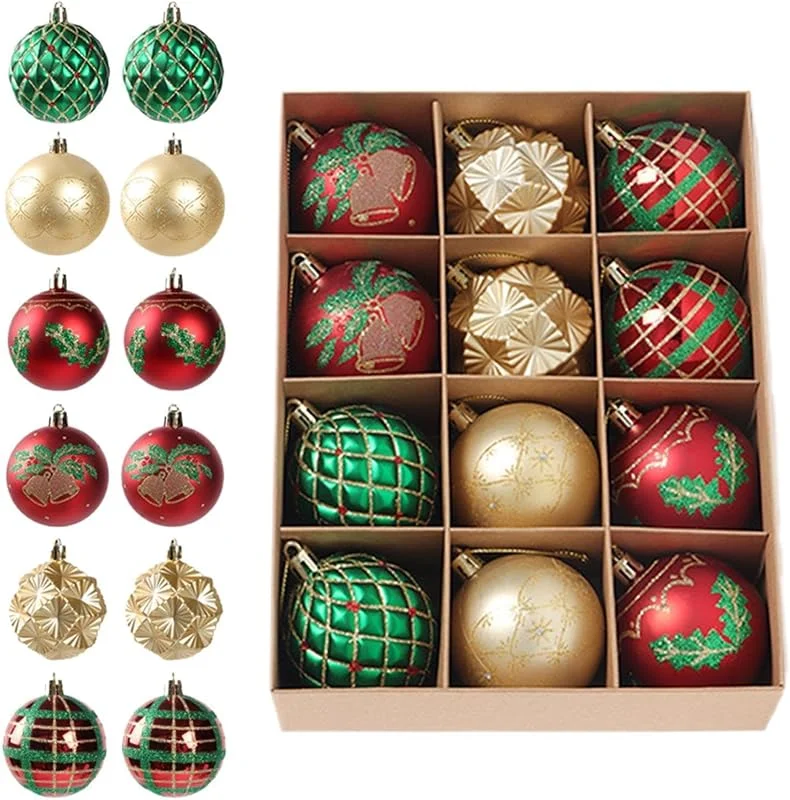 Marke: Generisch Weihnachtskugel-Ornamente, 12 Stück, Glitzer, bruchsicherer Anhänger — Weihnachtsdeko