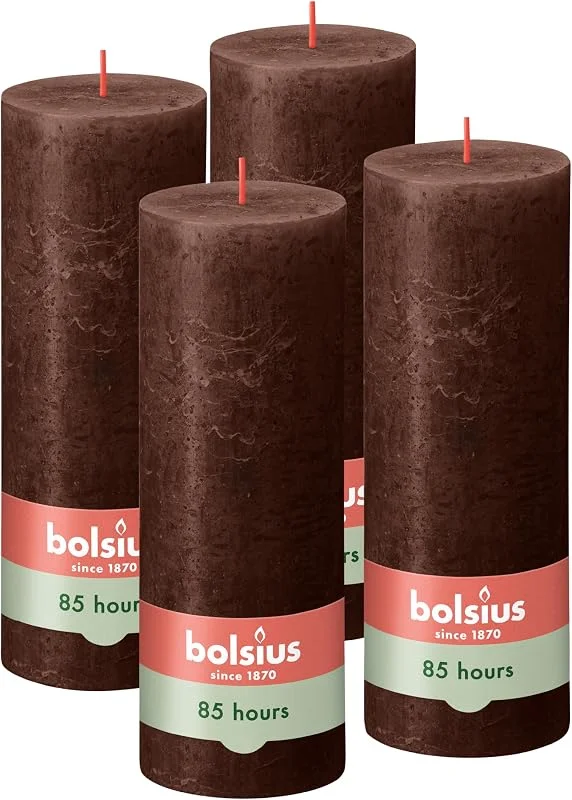 Besuche den bolsius-Store Bolsius - Rustik Kerze - Braun - 19 cm - 4 Stück – dekorative Kerzen – ohne Palmöl – Mit natürlichem Pflanzenwachs — Kerzenlicht Abendessen