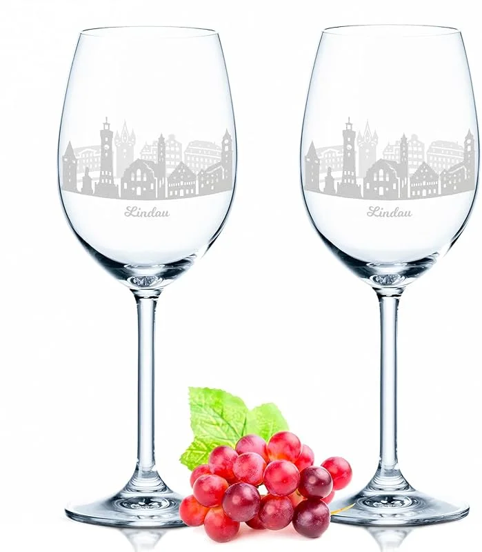 Besuche den GRAVURZEILE-Store GRAVURZEILE Weingläser mit Gravur - Skyline Lindau (Bodensee) im Set - Hochwertige 360° Lasergravur - schönes Geschenk als Andenken, Souvenir oder für Sammler & Weingenießer zum Geburtstag — Wein und Festtafel