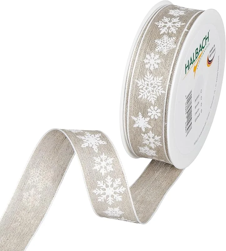 Besuche den Halbach-Store Halbach Leinen-Druckband mit Schneesternen, 25 mm x 15 m, leinen, weiß — Geschenkverpackung