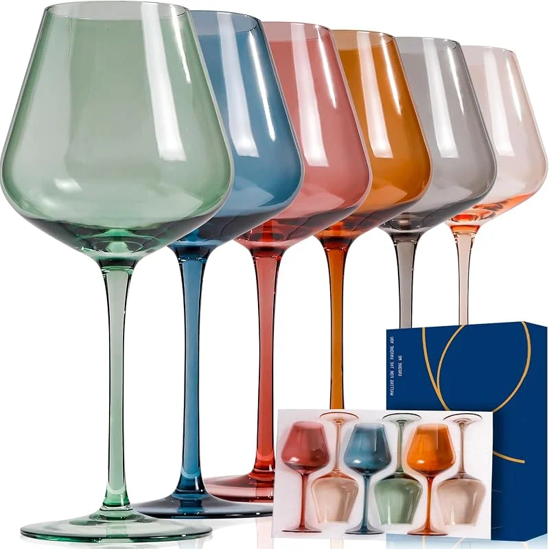 Marke: CLUSIVC Farbiges Weinglas-Set, 170-510 ml, bleifrei, Kristall-Burgunder-Weingläser, Glaswaren für Partys und besondere Anlässe — Wein und Festtafel