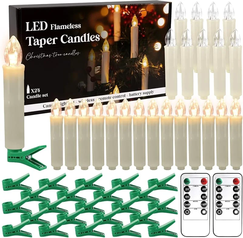 Marke: fclayvts fclayvts Flammenlose LED-Kerzen mit grünen Clips, batteriebetriebene Weihnachtsbaumkerzen mit Fernbedienung, Timer, flackernde LED-Fensterkerzen für Weihnachtsbaumkranz, Girlande, Weihnachtsdekoration — Weihnachtsbeleuchtung