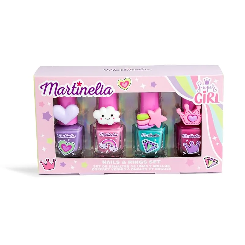 Marke: Martinelia MARTINELIA - Maniküre-Set für Kinder – Set mit 4 Nagellack auf Wasserbasis für Kinder – 4 Nagellack und Ringe für Mädchen – ohne Giftstoffe – Geschenkbox für Mädchen — Geschenkverpackung