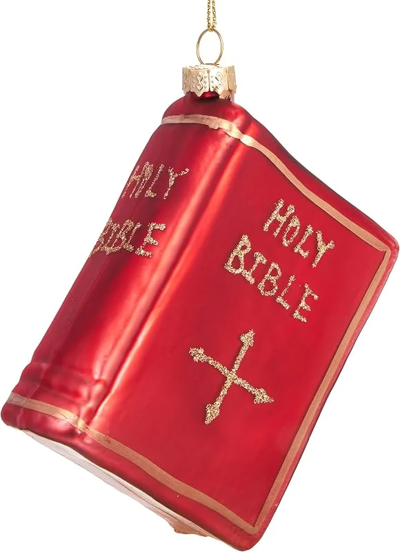 Besuche den BRUBAKER-Store BRUBAKER Bibel Rot - Handbemalte Weihnachtskugel aus Glas — Weihnachtsdeko