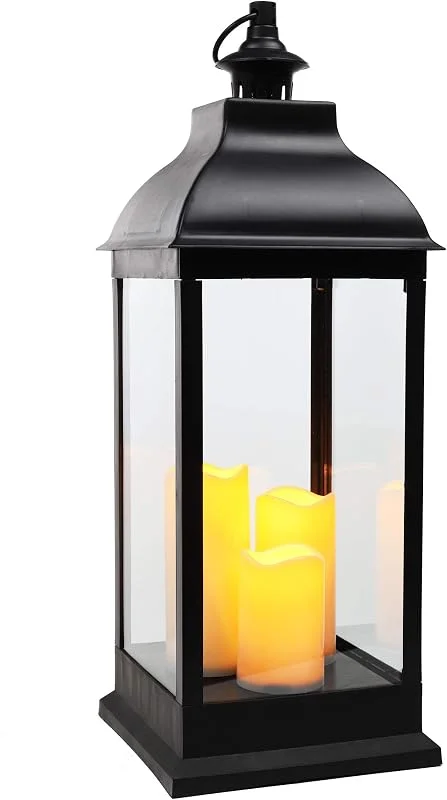 Besuche den Spetebo-Store XXL Laterne mit 3 LED Kerzen - Deko Laterne 70 cm mit Flackerlicht - schwarz, Batterie betrieben — Weihnachtsbeleuchtung