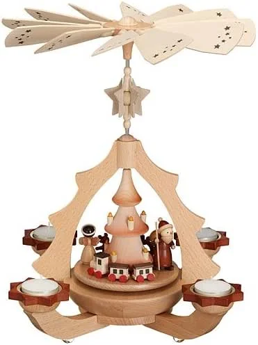 Besuche den Rudolphs Schatzkiste-Store Rudolphs Schatzkiste Tischpyramide Bescherung Weihnachtsmann mit Zug HxLxB 31x31x36cm NEU Pyramide Minipyramide Holzpyramide Seiffen Erzgebirge Weihnachten Wärmespiel Lichter Figur Holz Flügel — Weihnachtsdeko