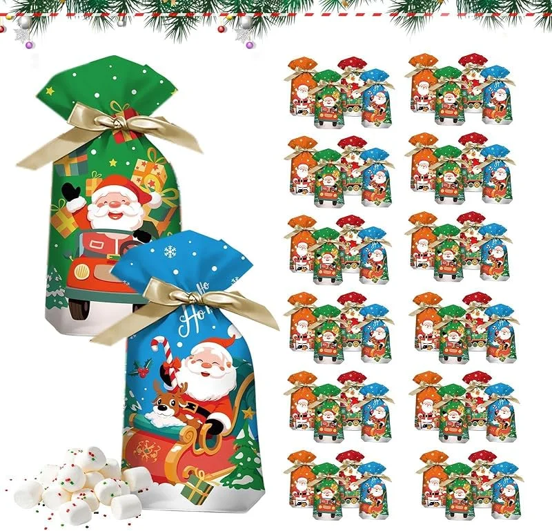 Marke: Generisch Weihnachtstüten mit Kordelzug, 50 Stück, Urlaubs-Geschenkbeutel — Geschenkverpackung