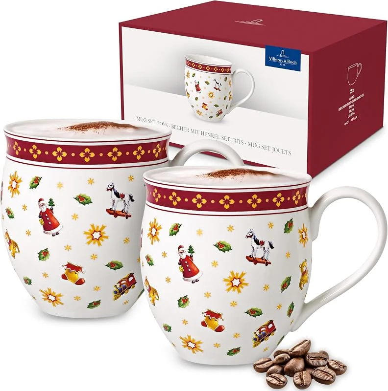Villeroy & Boch Toy's Delight Kaffeebecher Toys, 440 ml, Premium Porzellan, Weiß, Rot, Weihnachtsgeschirr, 2 Stück (1er Pack) — Advent und Tisch