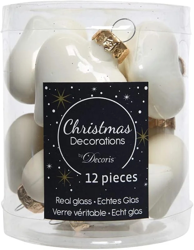Marke: Kaemingk DomoDomo Christbaumanhänger Herz aus Glas, Weiß, 4, 5 x 4 cm, 12er Set — Weihnachtsdeko