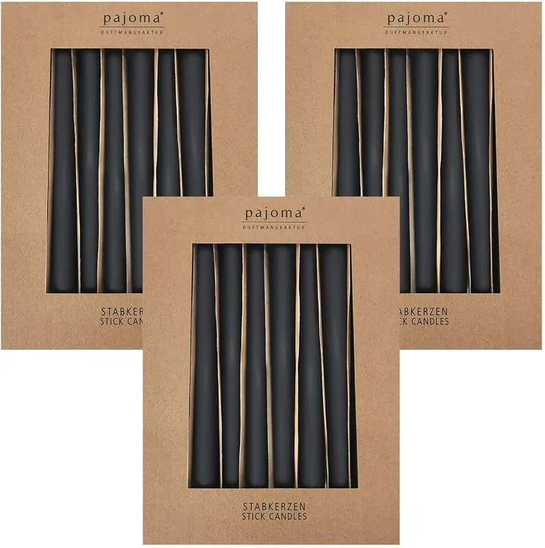 Besuche den pajoma-Store Stabkerzen 30er-Set, Schwarz - Matt, Höhe 25 cm ø 2, 2 cm, Brenndauer 7 Stunden - Premium Qualität, einfarbige Spitzenkerzen, pajoma® — Kerzenlicht Abendessen