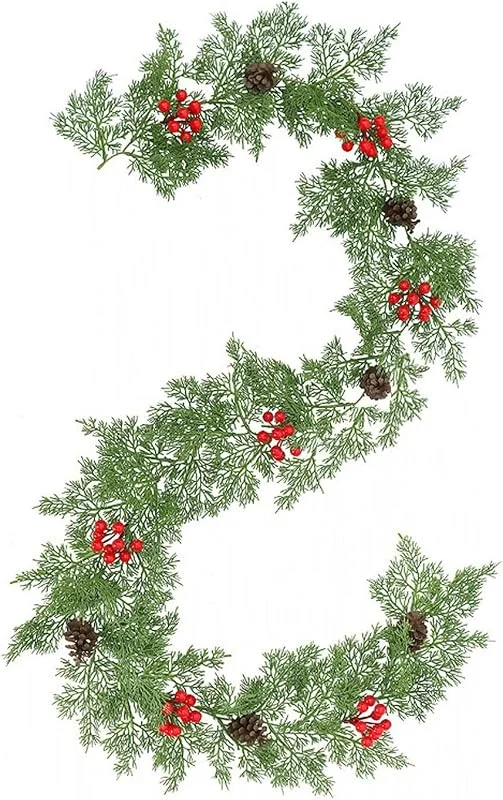 Marke: Generisch Künstliche Tannengirlande 200 cm mit Zapfen und roten Beeren Aufhänger — Weihnachtsdeko