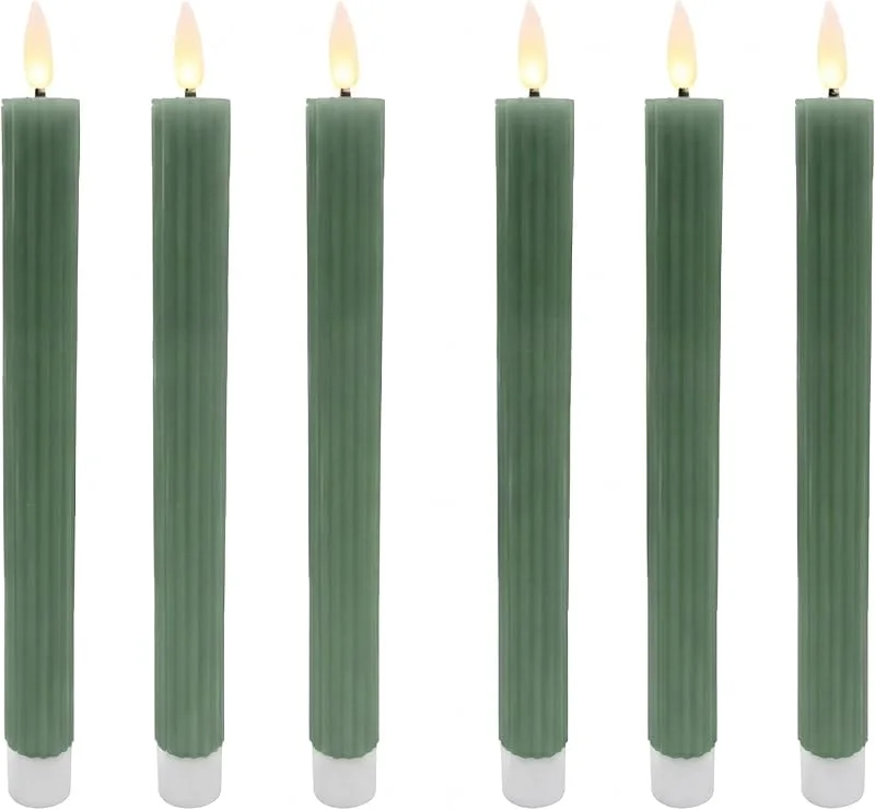 Besuche den Relaxdays-Store Relaxdays LED Stabkerzen, 6er Set, HxD: 25 x 2 cm, flackernde Flamme, Echtwachs, mit Rillen, flammenlose Kerzen, Khaki — Kerzenlicht Abendessen