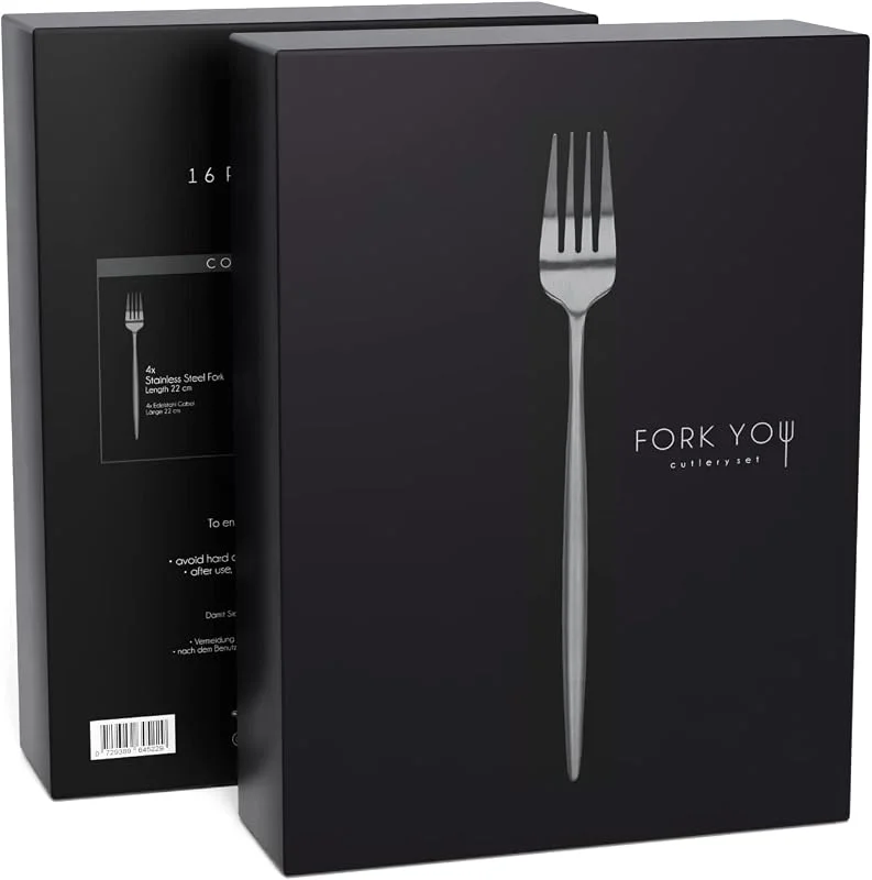 Besuche den FORK YOU-Store Besteck Set Schwarz Matt (16-teilig), rostfreier Edelstahl, Tafelbesteck für 4 Personen, spülmaschinenfest, Geschenk Set in hochwertiger Geschenkbox — Geschenkverpackung