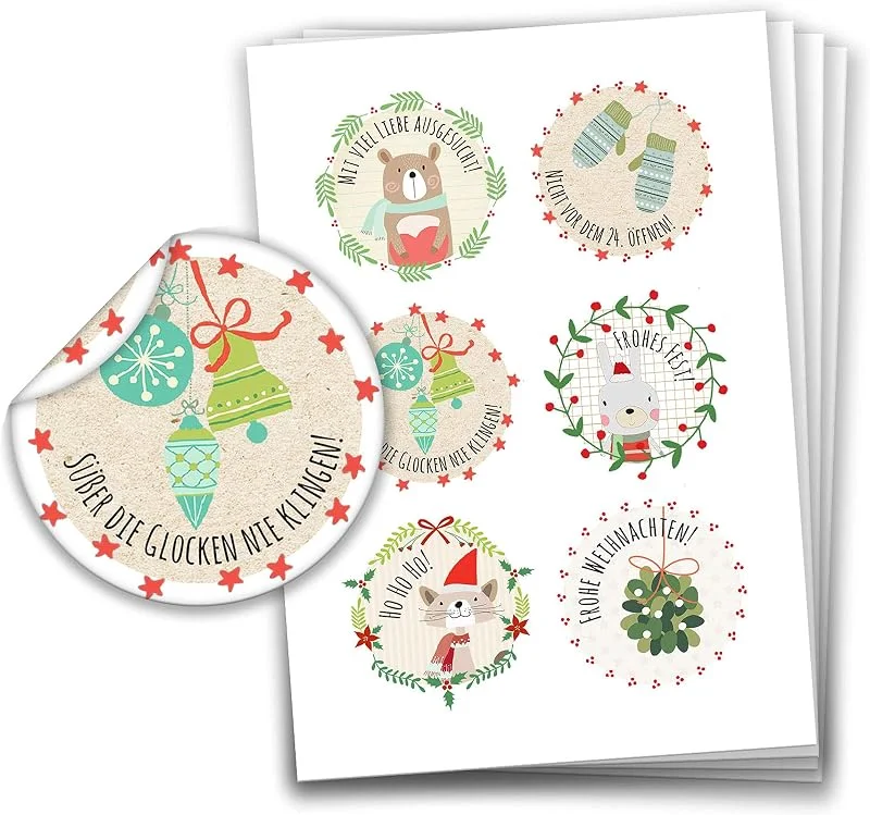 Besuche den Papierdrachen-Store Papierdrachen 24 Weihnachtssticker - Aufkleber Motiv Mit viel Liebe ausgesucht auf Papierbasis - 40 mm - ideale Deko für Geschenke zu Weihnachten - Weihnachtsdeko und Weihnachtspost — Geschenkverpackung