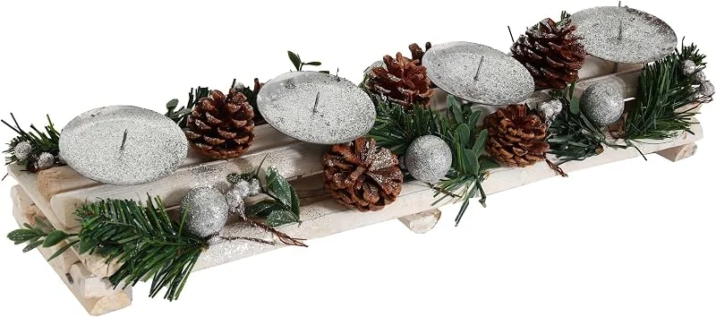 Marke: Mendler Mendler Adventsgesteck HWC-M12AM mit Kerzenhaltern 18x49x13cm - ohne Kerzen — Advent und Tisch