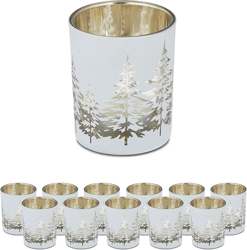 Besuche den Relaxdays-Store Relaxdays Teelichthalter im 12er Set, mit Tannenbaum-Motiv, weiß-Gold — Advent und Tisch