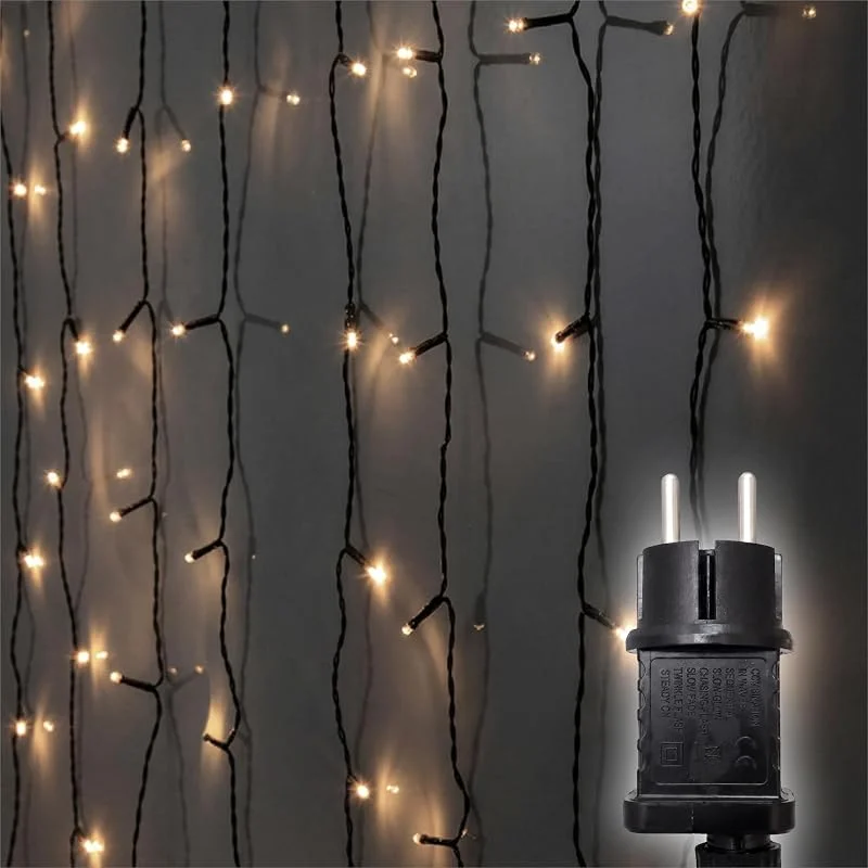 Marke: LEDs24.com Lichtervorhang außen 1, 3 m 120 LEDs gerade warmweiß Strom — Weihnachtsbeleuchtung