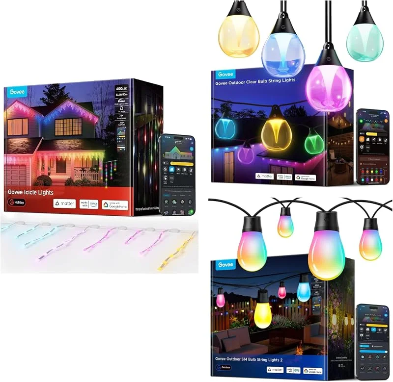 Besuche den Govee-Store Govee RGBWIC Lichterkette Außen Bundle (10M Eiszapfen+15M Kugellampen) — Weihnachtsbeleuchtung