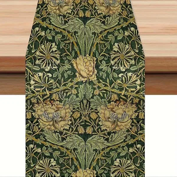 Marke: Generic Tischläufer mit Blumenmuster, Vintage-Stil, 183 x 33 cm, Grün und Gold — Küche & Haushalt