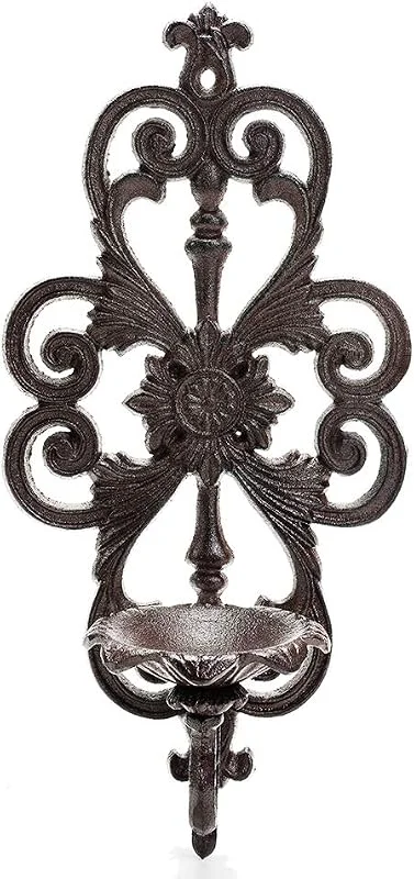 Marke: Sungmor Sungmor Wandleuchter aus Gusseisen, Wandleuchter, Teelichthalter, Vintage-Ranken-Design, Kerzenständer, handgefertigt, für drinnen und draußen — Kerzenlicht Abendessen