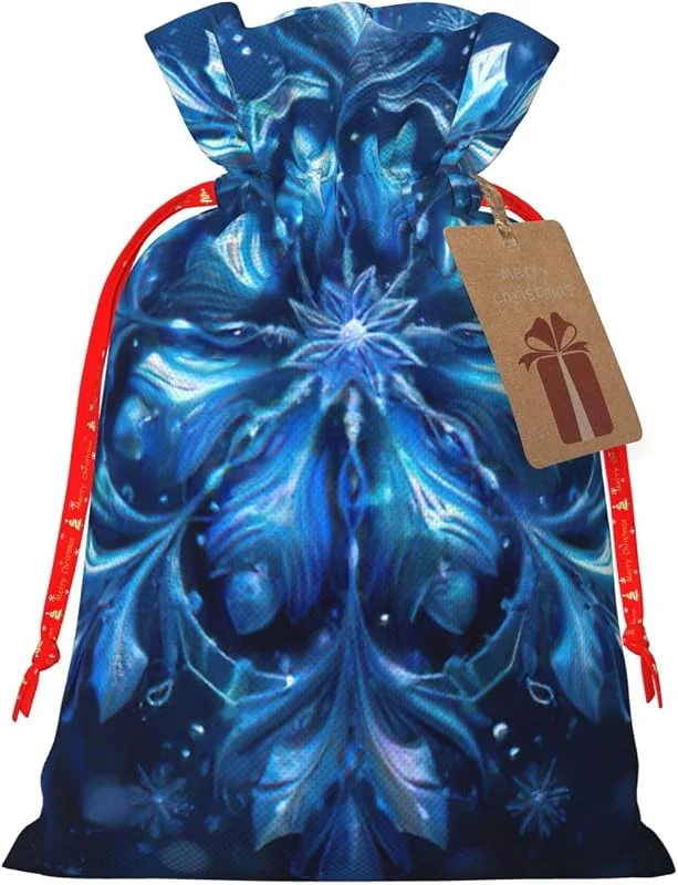 Marke: Tamiger Blaue Weihnachts-Geschenktüten mit Schneeflocken-Druck, Kordelzug — Geschenkverpackung