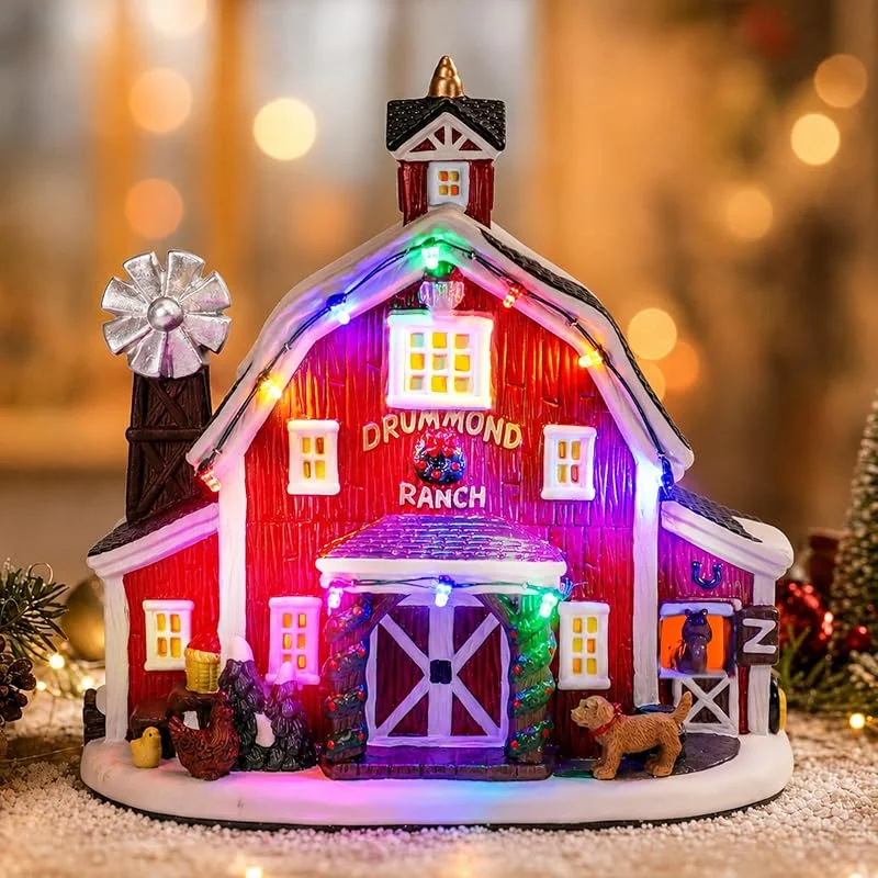 Marke: MUMTOP MUMTOP Beleuchtetes Keramik-Haus von Snow Village Drummond Ranch, Weihnachtsdekoration, Heimdekoration, 21 cm