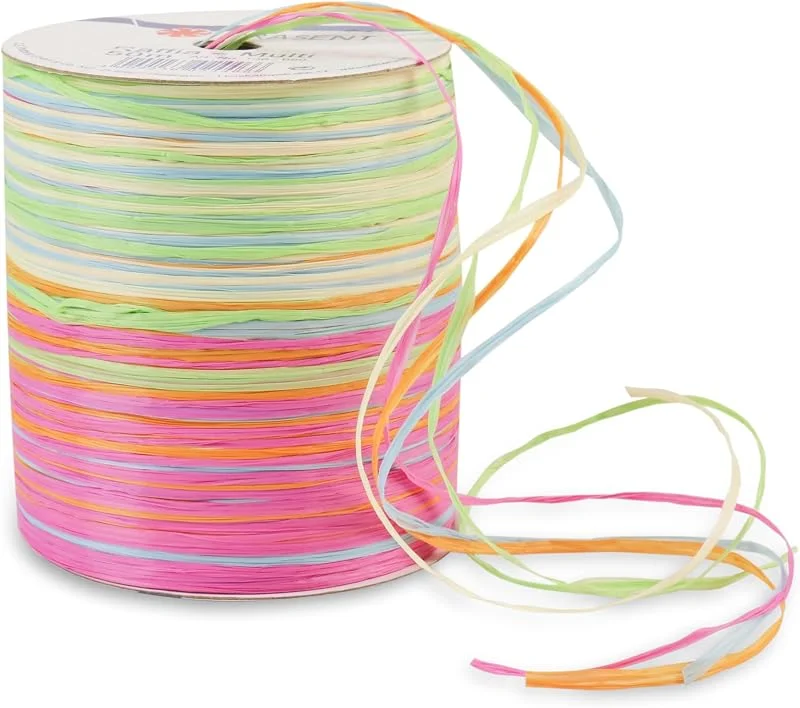 Besuche den PRÄSENT-Store PRÄSENT C.E. Pattberg Raffia-Multicolour Bastband orange-grün-lila-blau, 50 m Geschenkband zum Einpacken, 5-strängiges Bastelband für Geschenke, Zubehör zum Dekorieren & Basteln — Geschenkverpackung