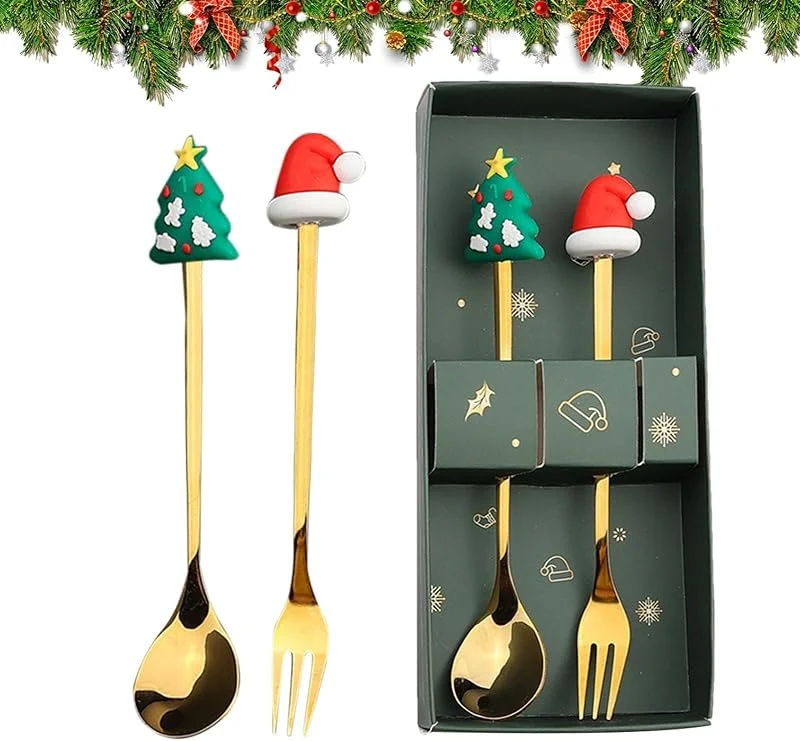 Marke: ccuzs Weihnachtsmanngabel und Löffel-Set, Weihnachtsbesteck aus Edelstahl — Advent und Tisch