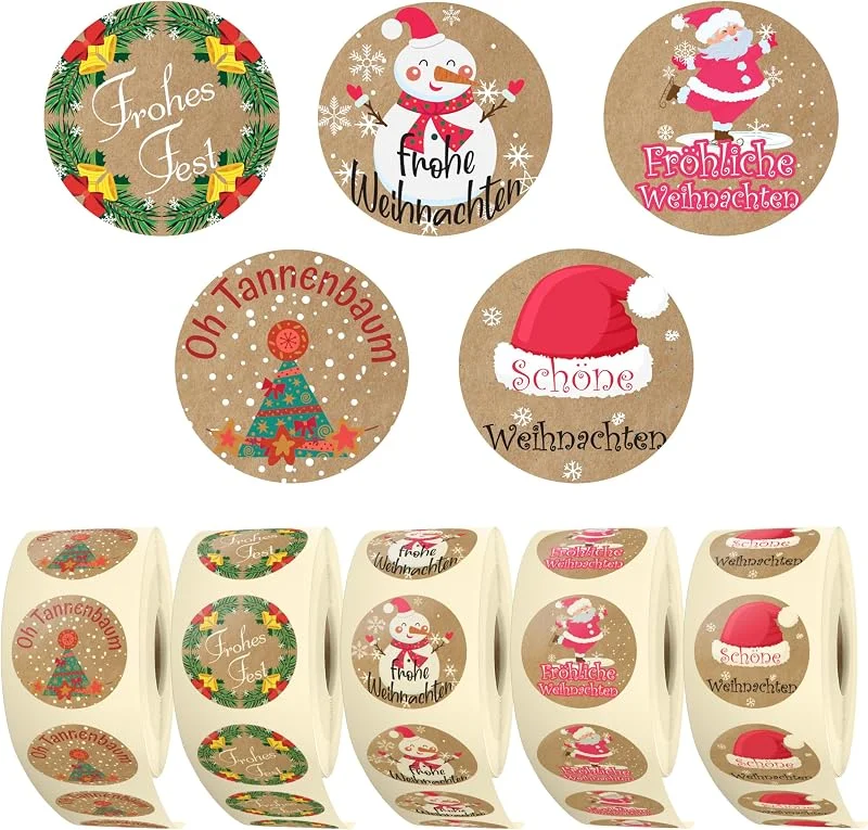 Besuche den colortouch-Store colortouch Aufkleber Weihnachten - 2500 St Kraftpapier Optik Weihnachtsaufkleber - Fröhliche Weihnachten Sticker - 35 mm Rund Rolle Frohe Weihnachtssticker für Geschenktüten, Papiertüten, Dekoration — Geschenkverpackung