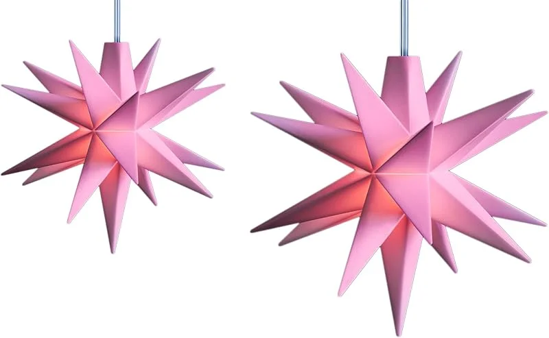 Besuche den Novaliv-Store Novaliv 2er Sparset Weihnachtssterne LED Dekosterne 8cm + 12cm ROSA 6h Timerfunktion nur Innen mit 1, 5m Kabel und Batteriefach für 3 AA Batterien 3D Stern 18 Zackig Leuchtstern LED Pink Xmas — Weihnachtsdeko