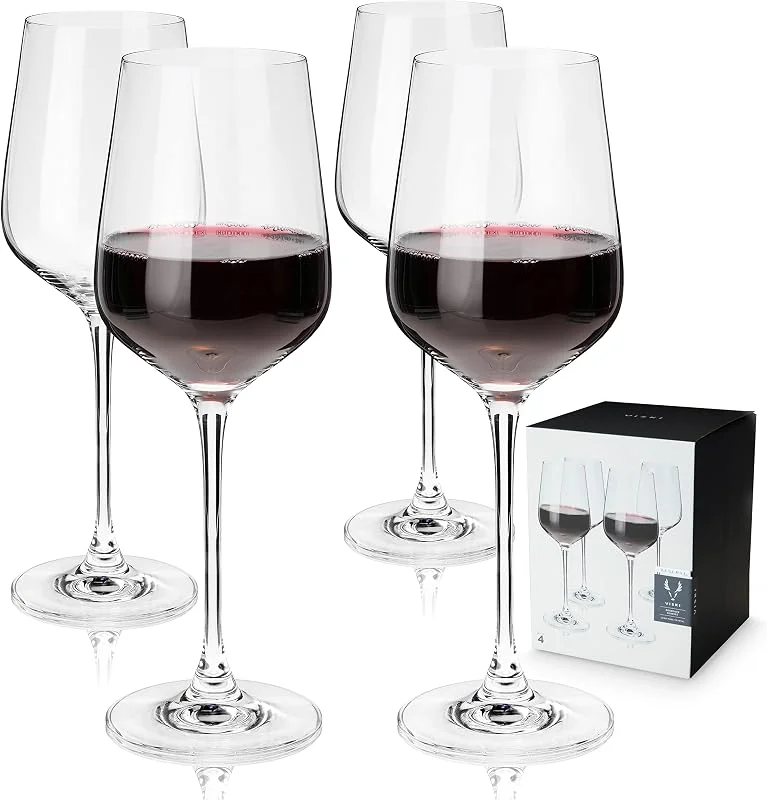 Marke: Viski Viski Reserve European Crystal Bordeaux-Gläser, 4 Rotweingläser aus bleifreiem Kristallglas, Glaswaren Made in Europe, Weinglas-Set mit Stiel, 4er-Set, 21 Unzen (621 ml) — Wein und Festtafel