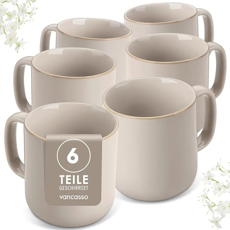 Besuche den vancasso-Store Kaffeetassen Set 6er, vancasso PLAYA Tassen Set 6 Stück mit Henkel 480ml — Advent und Tisch