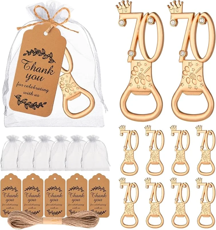 Marke: KBDHYY Flaschenöffner-Set zum 70. Geburtstag, goldener Flaschenöffner, Geburtstag, personalisierbar, Partyzubehör, 70. Hochzeitstag, Souvenirs für Gäste, Geschenke, Dekorationen, 50 Stück — Wein und Festtafel