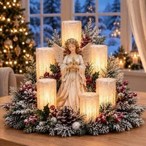 Marke: Generic Beleuchtetes Weihnachtsgesteck mit Kerzenschein, Tischdeko Weihnachtendek，D — Kerzenlicht Abendessen