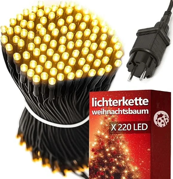 Besuche den Menz-Store Menz Lichterkette Außen 22 m mit 220 LEDs – Warmweiß, IP44 wasserdicht, Weihnachtsbeleuchtung für Garten, Terrasse, Party & Weihnachtsbaum, 8 Modi mit Memory
