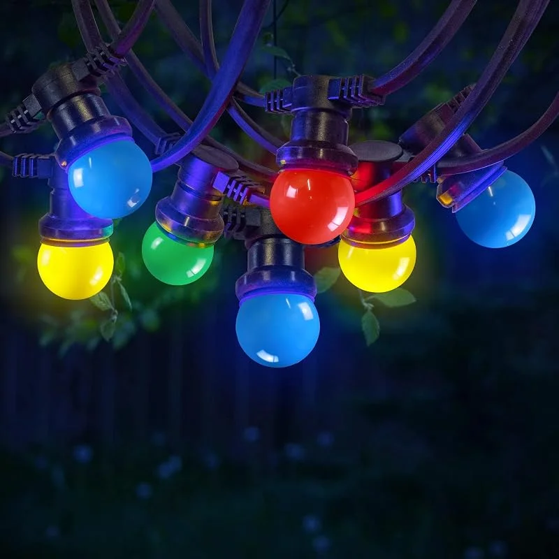 Marke: SKYLANTERN SKYLANTERN® Partylichterkette 20m Außen bunt – 20 E27 Glühbirnen (blau, rot, gelb, grün) – IP65 wasserdicht – Profi-Qualität LED Lichterkette für Garten & Terrasse — Weihnachtsbeleuchtung