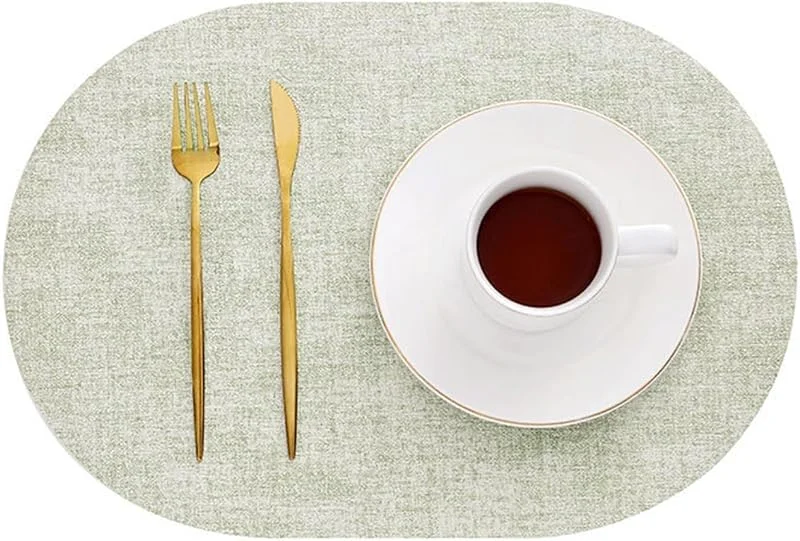 Besuche den Epinki-Store Epinki Tischsets Abwaschbar Mit Motiv Oval, 2er Set 30x44CM Platzdeckchen Abwaschbar Einfarbig Gewebt Texture Hitzebeständige aus PU Leder, Tischmatte Modern Hell Grün für Küche Speisetisch — Küche & Haushalt