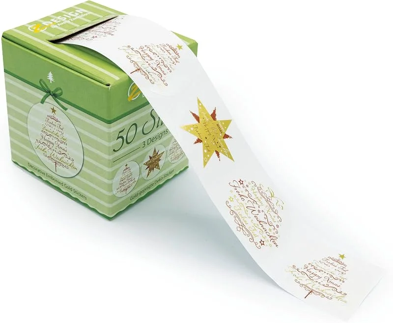 Besuche den AVERY Zweckform-Store AVERY Zweckform 50 Aufkleber Frohe Weihnachten (Made in Germany, Ø38mm, Weihnachtssticker transparent, Weihnachtsgrüße, selbstklebende Weihnachtsdeko Geschenke, Karten, Tüten) Sticker auf Rolle, 56825 — Geschenkverpackung