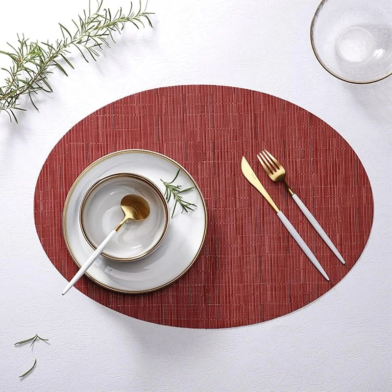 Besuche den Epinki-Store Epinki 2er Set Tischset Weihnachten Abwischbar Oval 32.5x45CM, 70% Vinyl 30% Polyester Platzsets Weihnachten Gewebt Vertikal Streifen, Tischmatte Schreibtisch Weinrot für Zuhause Speisetisch — Küche & Haushalt