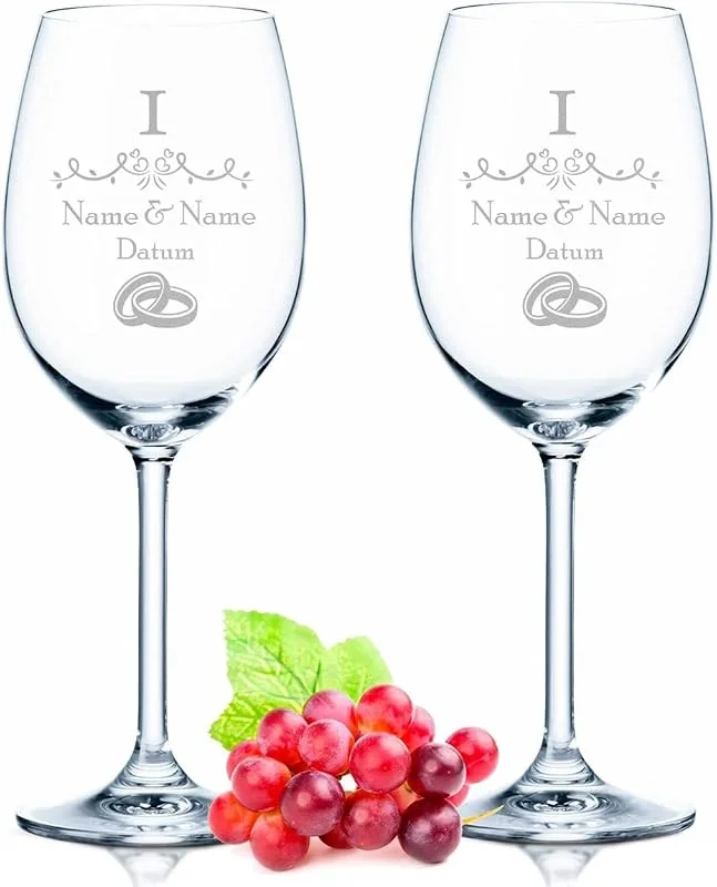 Besuche den GRAVURZEILE-Store GRAVURZEILE Weingläser mit Gravur - Papierhochzeit 1 Jahr - Personalisiert mit Namen & Datum - Geschenk für Sie & Ihn zur Hochzeit Verlobung Jahrestag — Wein und Festtafel