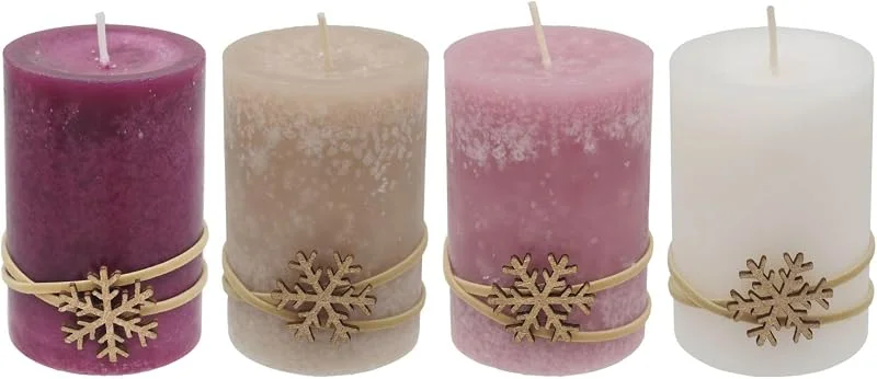 Besuche den ZauberDeko-Store ZauberDeko 4 Adventskerzen Kerzen Stumpenkerzen Beere Beige Creme Schneeflocke Advent Weihnachten Deko Tischdeko — Advent und Tisch
