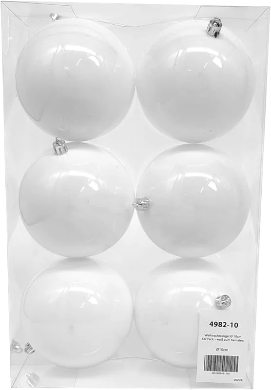 Besuche den DARO DEKO-Store Kunststoff Weihnachtskugel Ø 10cm weiß Deko Kugel Christbaumschmuck bemalen DIY 1 Set - 6 Stück — Weihnachtsdeko