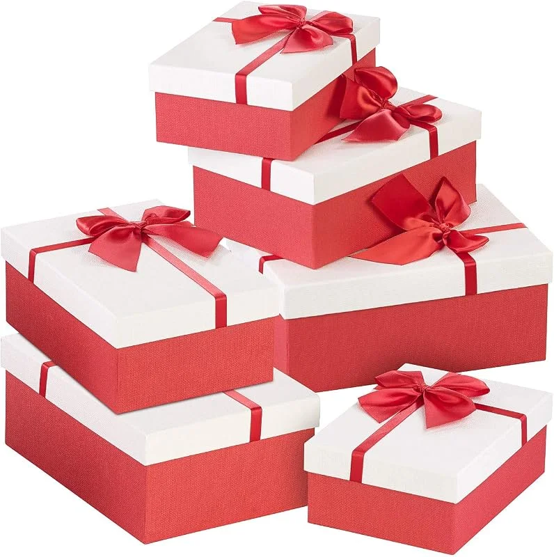 Besuche den Your Design-Store Your Design Geschenkboxen Schmuck: 6er-Set edle Geschenk-Boxen mit roter Schleife, 3 Verschiedene Größen (Edle Geschenkboxen, Deko-Boxen, Karton) — Geschenkverpackung