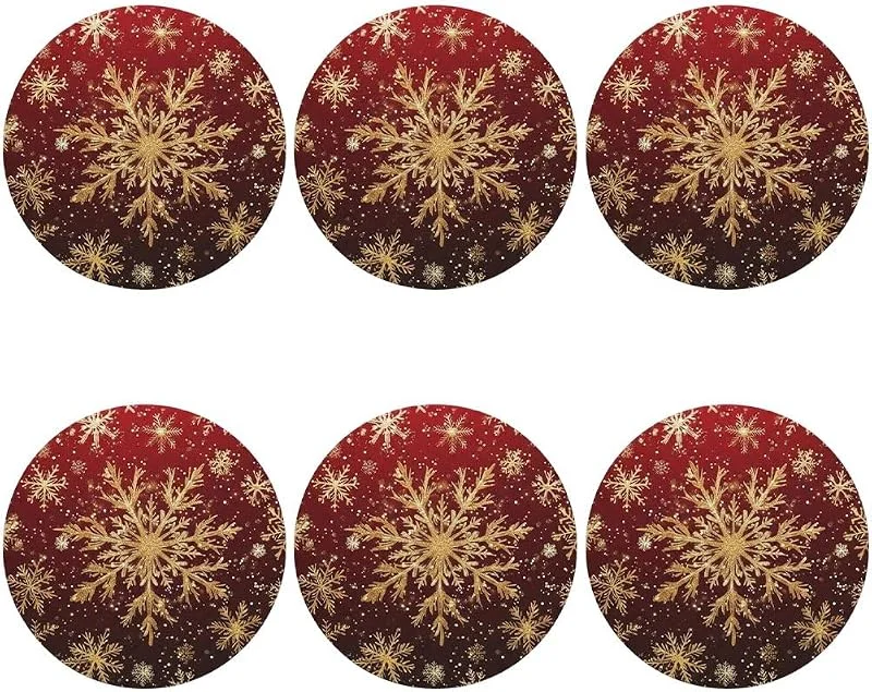 Marke: Hrippy Hrippy 6-teiliges Set Weihnachtlicher Platzsets, Runde Tischsets Schneeflockenmuster, Saisonale Winter-esssets Für Die Weihnachtsdekoration in Küche Und Esszimmer — Küche & Haushalt