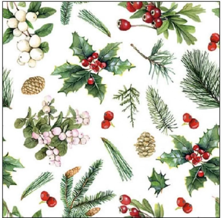 Besuche den Ambiente-Store Ambiente Servietten 25 x 25 cm Cocktailservietten Papierservietten winter greenery Zweige Ilex Stechpalme, Tischdeko, Bastelarbeiten, Decoupage — Advent und Tisch