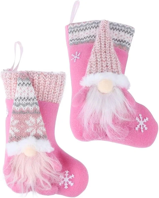 Besuche den TOYANDONA-Store TOYANDONA 2-teiliges Weihnachtsstrümpfe-Set, 3D-Weihnachtsstrümpfe, Plüsch-Kunstfell-Manschette, Familie, Hängesocken, Geschenktasche für Weihnachtsbaum, Urlaub, Party, Dekoration (Pink) — Weihnachtsdeko