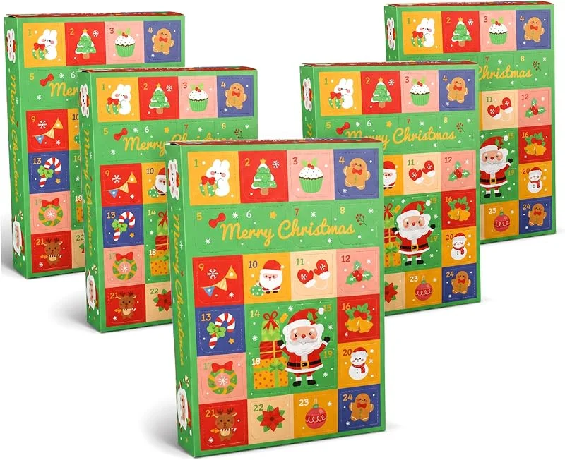 Marke: Ameble 5 Stück DIY-Adventskalender mit 24 Feldern und klassischem Weihnachtsmuster, leere Adventskalenderbox zum Befüllen — Advent und Tisch