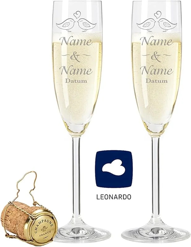 Besuche den GRAVURZEILE-Store GRAVURZEILE Sektgläser mit Gravur von Namen & Datum im - Kissing Birds - als Geschenk zur Hochzeit, Verlobung oder zum Jahrestag - Personalisiert mit Wunschgravur - das perfekte Hochzeitsgeschenk — Wein und Festtafel