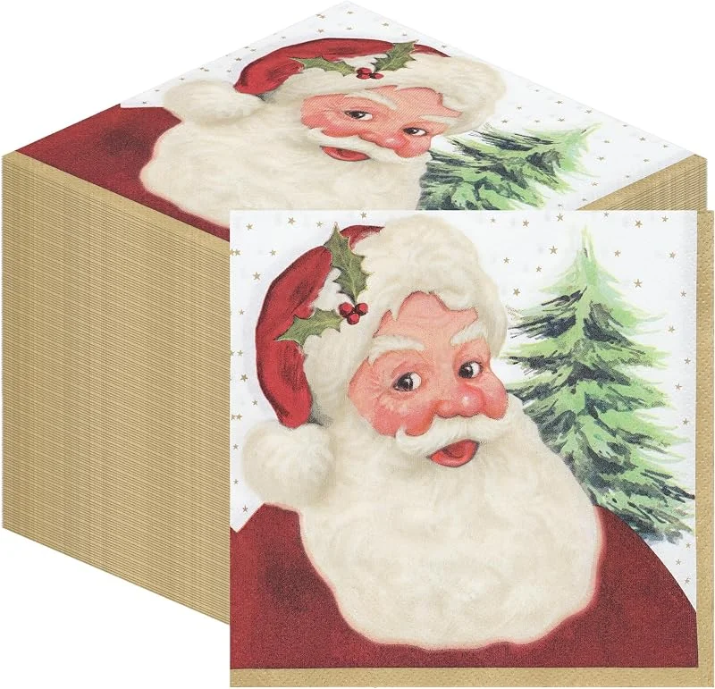Besuche den Talking Tables-Store 100 x Weihnachtsservietten Papier-Traditioneller Weihnachtsmann Einweg-Xmas-Servietten Festlich Familienfreundlich Tischdeko Rot Weiß Vintage Gemütlich Nostalgisch Design UK 2ply 33cm — Advent und Tisch